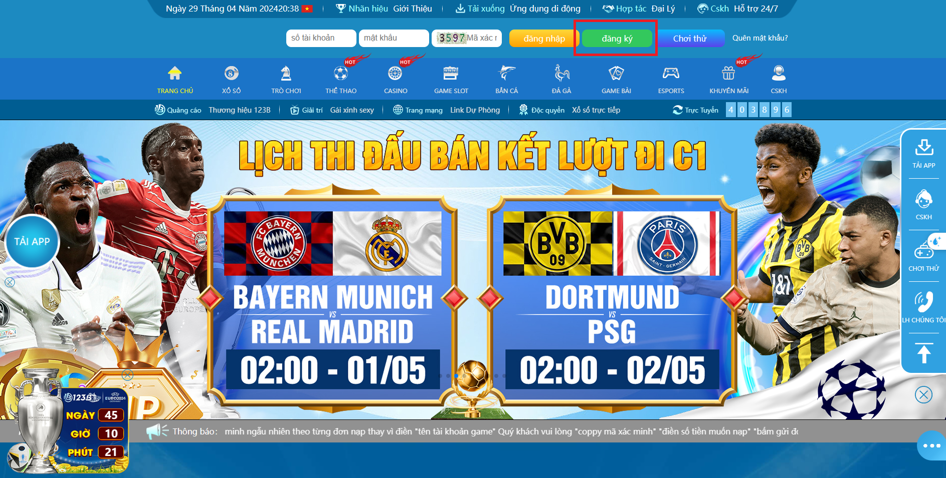 Đăng ký tài khoản tại sòng bài 123B nổi tiếng