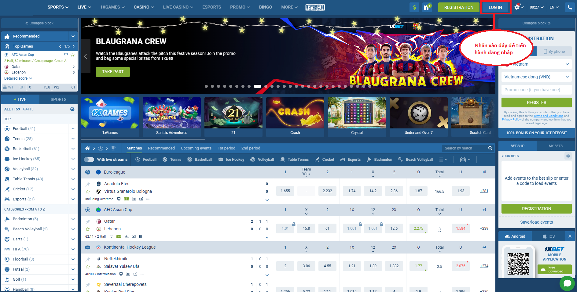 Quá trình đăng nhập vào tài khoản 1xBet của bạn