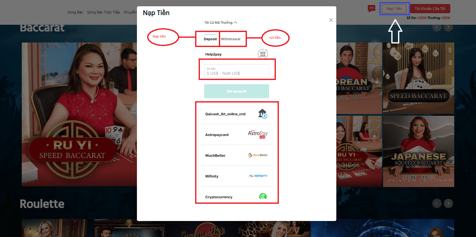 Gửi tiền dễ dàng vào tài khoản OC88 của bạn