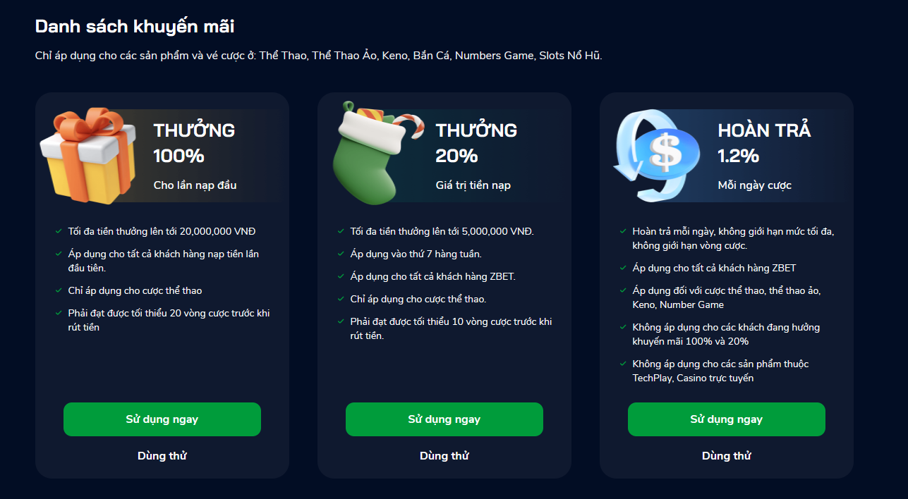 Tiền thưởng dành cho mọi người chơi ZBet